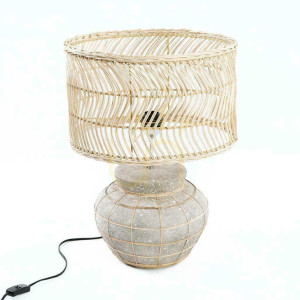 Lampa stołowa BAZAR BIZAR Kythira beton naturalny 48 cm rattan terakota