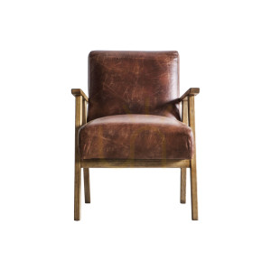 Fotel Gallery Direct Neyland skórzany vintage brązowy Mid-Century
