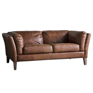 Sofa 2-osobowa Gallery Direct Ebury brązowa skórzana vintage 164 cm