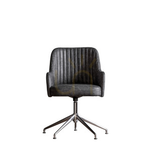 Fotel obrotowy Gallery Direct Curie Antique Ebony skórzany srebrna podstawa