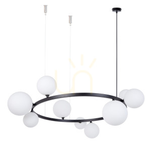 Żyrandol Sigma Bolero 9 czarny biały klosz 92 cm 41320