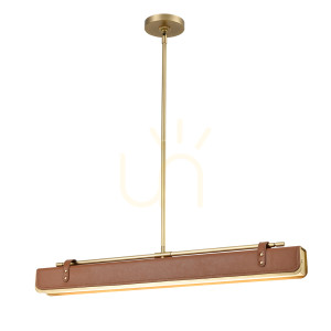 Lampa wyspowa LED VALISE - Vintage mosiądz, skóra koniakowa QUINTIESSE