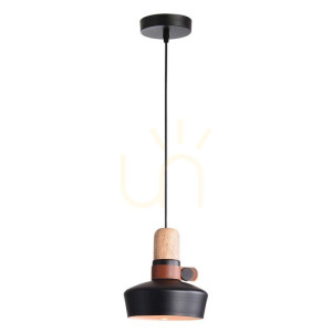 Lampa wisząca Światło 1xe27 Czarny Drewno Skóra ZAMBELIS