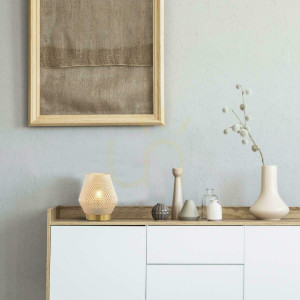 Lampa stołowa E27 MAX 40W szkło koniak i mosiądz włącznik ON OFF ZAMBELIS