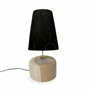 Lampa stołowa z drewna tekowego i rafii czarna, handmade, 55 cm