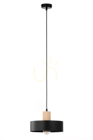 Lampa wisząca Sigma RIF WOOD 1 M czarny drewno naturalne 41864