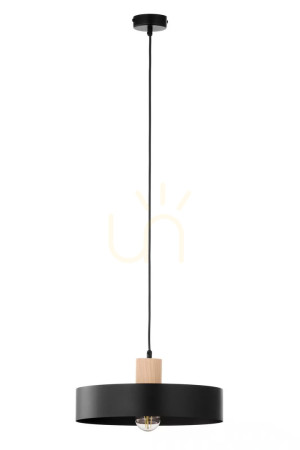 Lampa wisząca Sigma RIF WOOD 1 L czarna drewno naturalne 41865