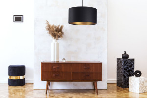 Lampa wisząca nad stół Leather E27 60W pikowana czerń złoto