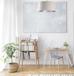 Nowoczesna lampa wisząca Leather E27 60W tapicerowana, kremowy, srebro