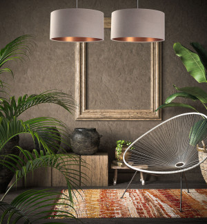 Nowoczesna lampa wisząca Leather E27 60W tapicerowana, beż, miedź
