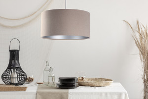 Wisząca lampa Leather E27 60W materiał tapicerowany, beż, srebro