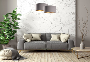Lampa wisząca z kloszem Leather szary, złoto E27 60W