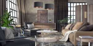Żyrandol okrągły Leather ciemny szary, miedziany E27 60W