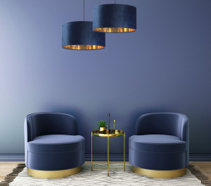 Leather - granatowa lampa wisząca, tkanina aksamitna, złoto E27 60W