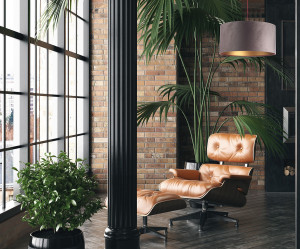 Lampa walec Leather 60W E27 ciemny beż, złoto, bordo, tkanina aksamitna
