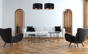Czarna lampa wisząca Leather 60W E27 miedź, satyna