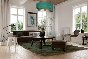 Nowoczesna lampa wisząca Elegance 60W E27 asymetryczna, welur, szmaragd / złoty