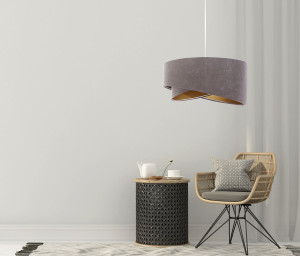 Lampa wisząca szara Elegance 60W E27 welur złoto asymetryczna