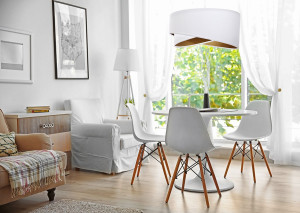 Lampa biała Elegance 60W E27 wisząca, welur, złoto