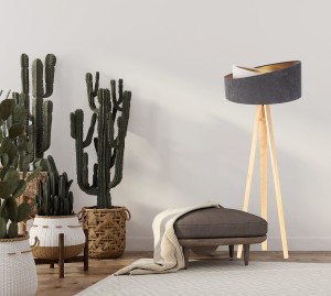 Lampa na statywie Crown 60W E27 welur, szary / biały / złoty