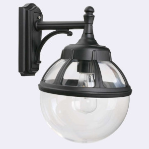 Lampă de perete cu sferă pentru exterior BOLOGNA 310B E27 Negru RAL9005 Norlys.