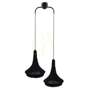 Lampă suspendată Antigo Mahaka 2 negru oțel bumbac 50 cm 5173