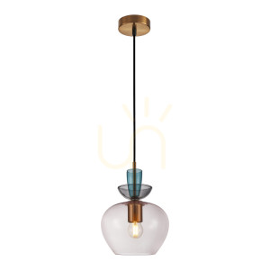 Pendul Italux Fanda, sticlă roz, auriu, E27, 19 cm, PND-31882-1-GD-PK