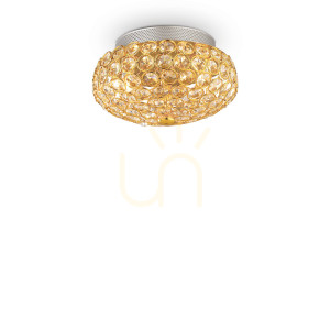 Plafond Ideallux KING PL3 ORO guld kristall 25,5 cm 075402
