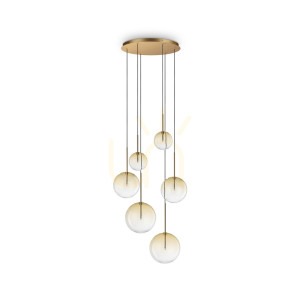 Pendellampa Ideallux Equinoxe 345406 6xG4 bärnstensfärgat glas krom 65 cm