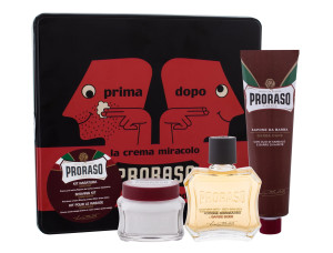 Zestaw PRORASO Red After Shave Lotion Woda po goleniu 100 ml + krem do golania 150 ml + krem przed goleniem 100 ml