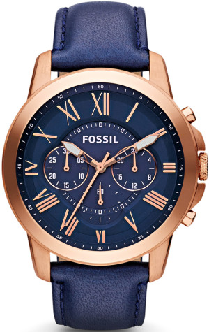 Zegarek Fossil FS4835 / GRANT Blue Leather Strap 44mm / męski