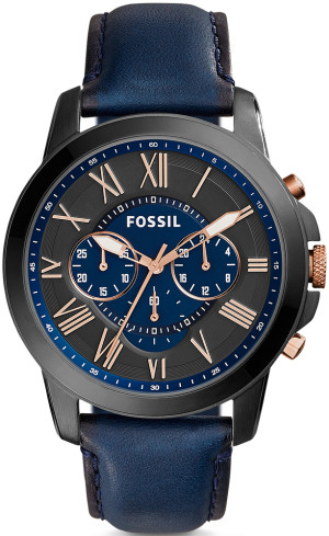 Zegarek Fossil FS5061 / GRANT Blue Leather Strap 44mm / męski