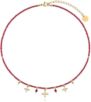 Biżuteria damska By Dziubeka NTW1451 / Naszyjnik z czerwonymi agatami i koniczynkami