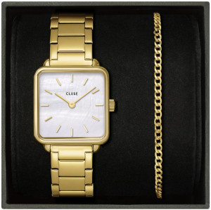Zegarek Cluse CG10327 / La Tétragone White Pearl & Curb Chain Gold Gift Box / damski