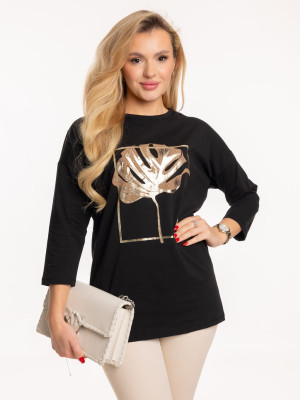 PROMOCJA. Bluzka złoty liść plus size - black