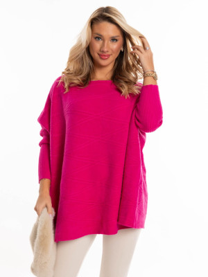 Sweter oversize romby - fuksja