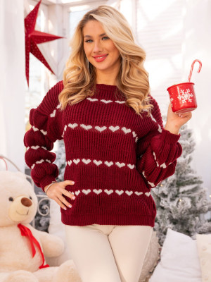PROMOCJA. Sweter w serduszka - bordo
