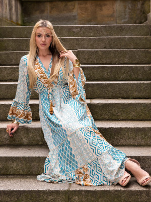 Sukienka BOHO ornament ZOETTA - turkus