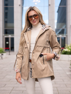 PROMOCJA. KURTKA ze ściągaczem i podszewką w kratę MARINA - carmel