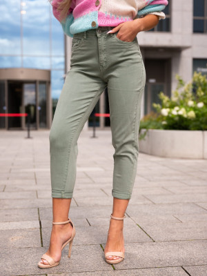 SPODNIE jeansowe mom fit z prostą nogawką SCARLETT - pistacja