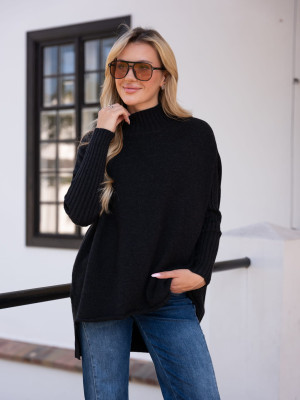 SWETER półgolf z prążkami ALINA - czarny
