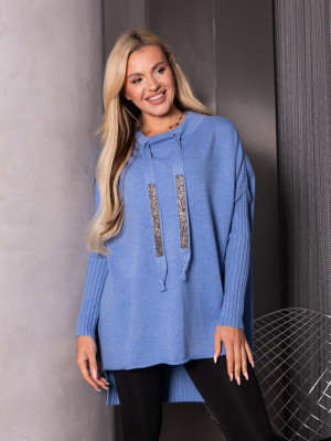 Luźny SWETER z troczkami ELLA - blue