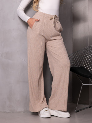 Szerokie SPODNIE w prążki z przeszyciami FAYE - beige