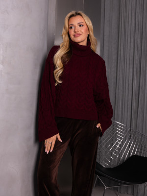 SWETER gruby WARKOCZE z golfem MILA - Burgund
