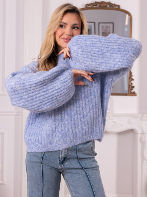 SWETER Gładki BUFIASTE Rękawy ELINA- Blue