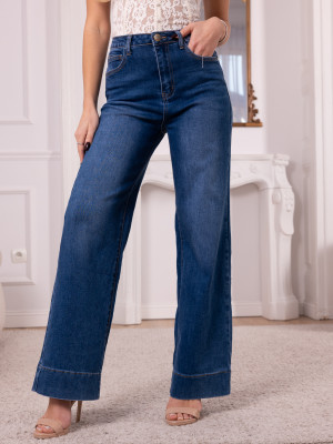Spodnie JEANSY Wide Leg Gładkie TIANA - Dark Blue