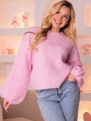 SWETER Gładki BUFIASTE Rękawy ELINA- Candy