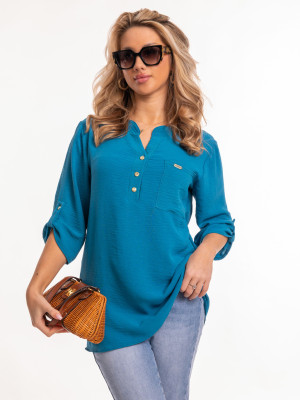 Elegancka bluzka ze stójką Plus Size - NERINA - Morska