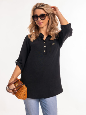 Elegancka bluzka ze stójką Plus Size - NERINA - Czarna