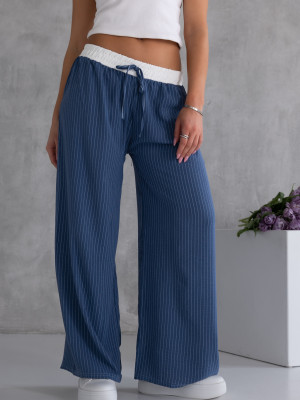 NOWOŚĆ. SPODNIE Szerokie PASKI Lamówka LIVA - Jeans